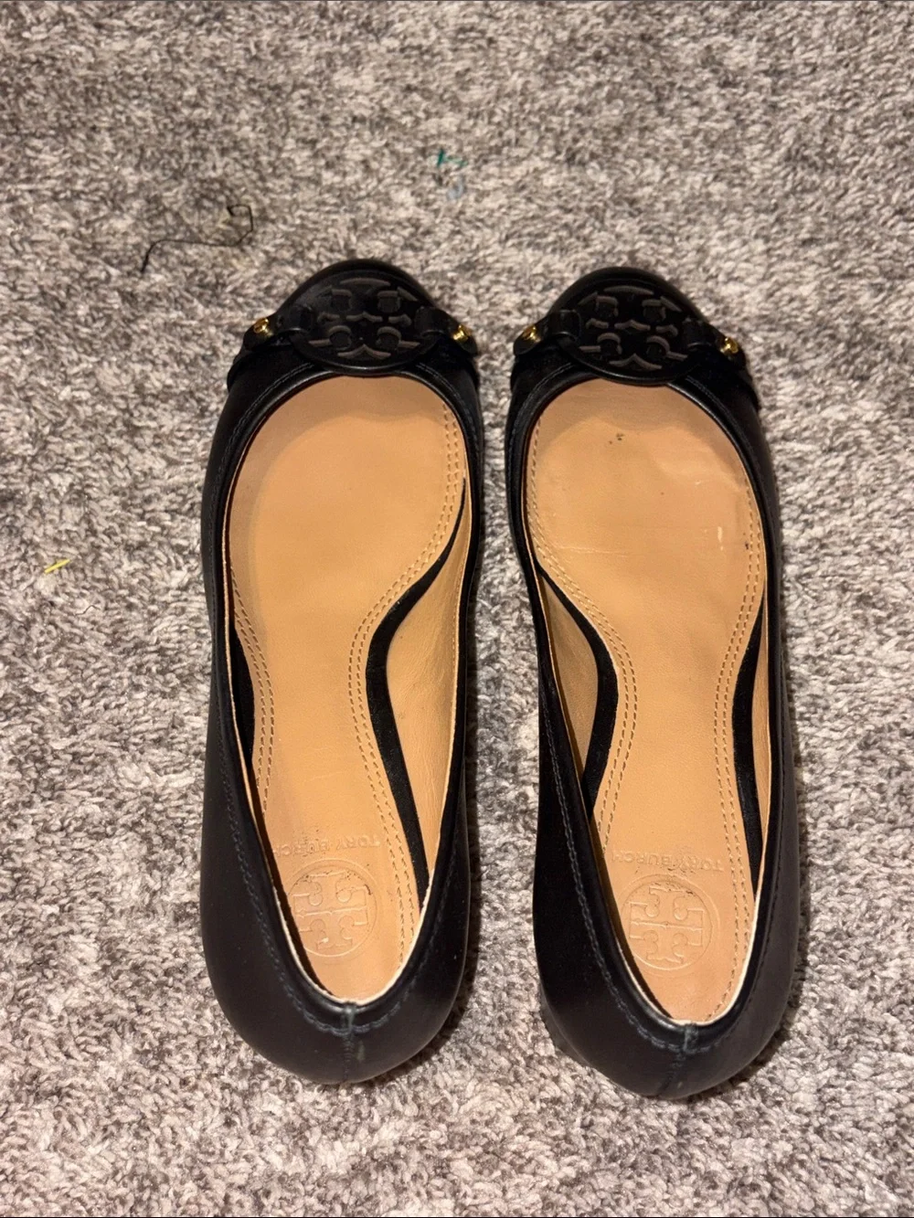 Tory Burch Block Heel Medallion Pumps Black Leather Size 8M